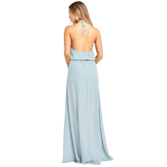 Show Me Your Mumu Bridesmaid Heather Halter Dress in Silver Sage Crisp Size L - Picture 3 of 5